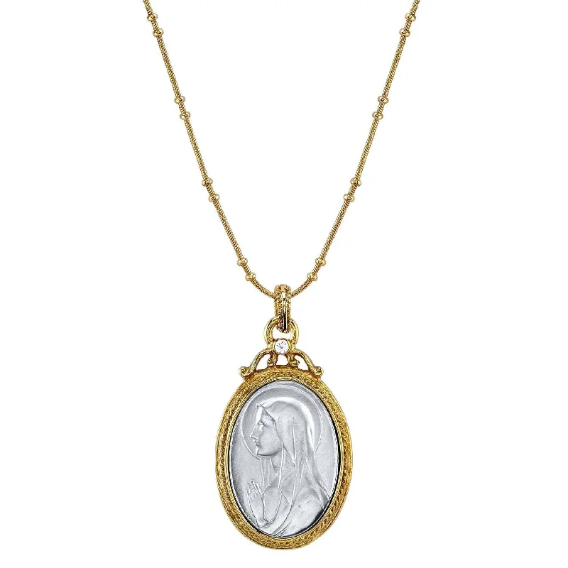 Women’s key pendant necklace-Symbols Of Faith Two Tone Virgin Mary Medallion With Crystal Accent Pendant Necklace 20"