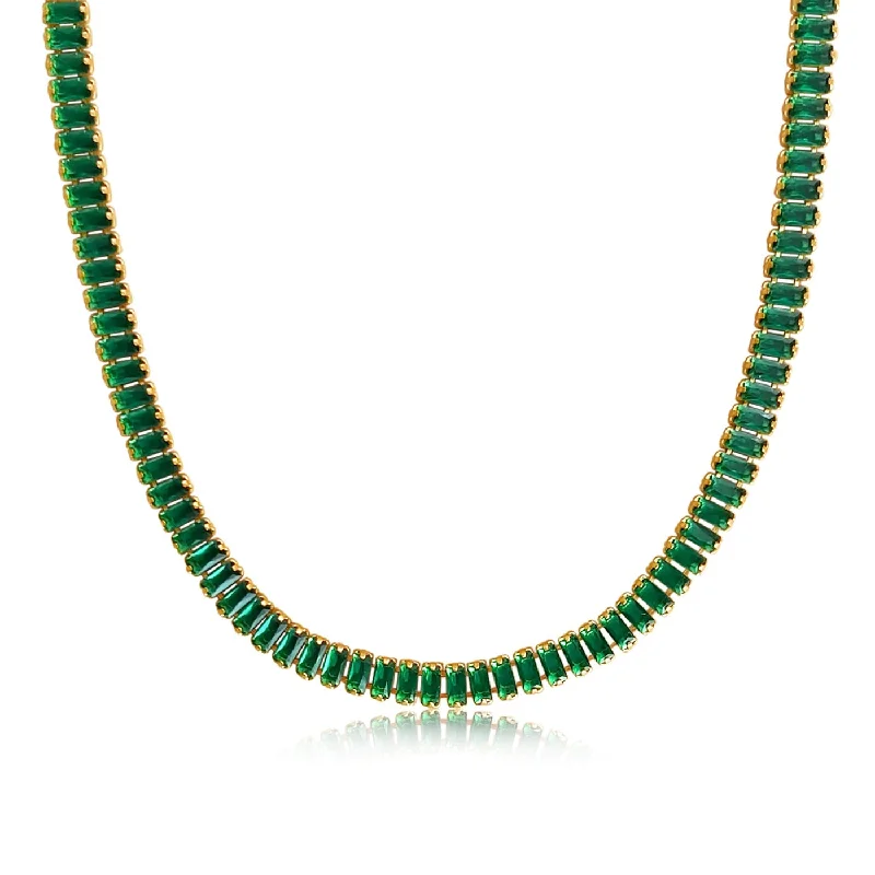 Women’s casual necklace-Shayna Baguette Necklace - Emerald