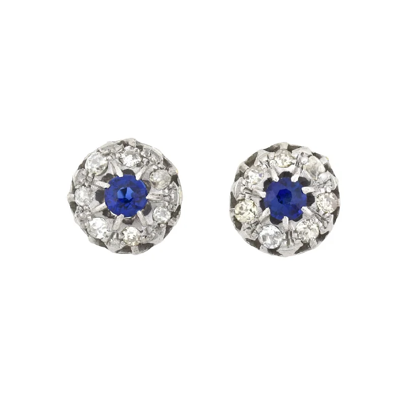 Women’s rose gold drop earrings-Edwardian 9kt/14kt Synthetic Sapphire + Diamond Stud Earrings