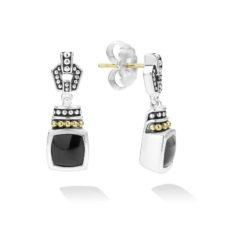 Women’s luxury pearl earrings-Caviar Color Onyx Drop Earrings