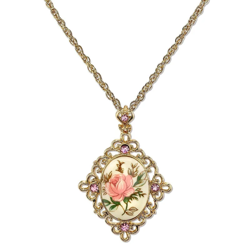 Women’s layered pearl necklace-1928 Jewelry Ivory Color Floral Decal  Crystal Accent Pendant Necklace 16" + 3" Extender