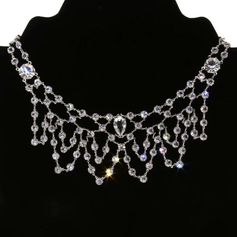 Women’s custom necklaces-1928 Jewelry Deco Gala Austrian Crystal Bib Necklace 13" + 3" Extension