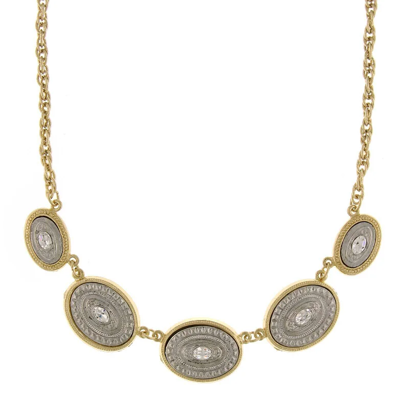 Women’s statement necklace-1928 Jewelry Crystal Accents Oval Station Necklace 16" + 3" Extender