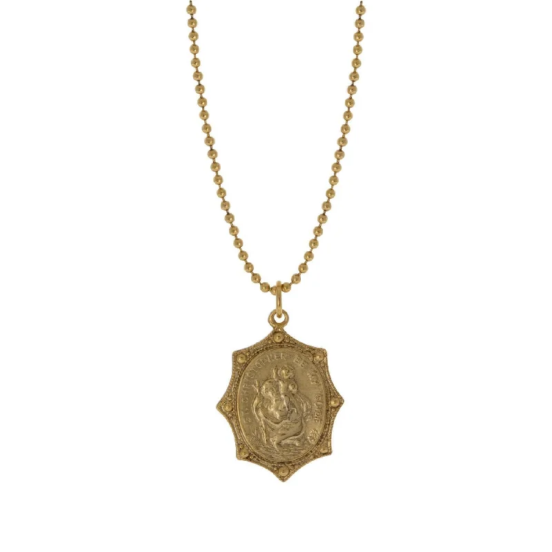 Women’s diamond necklace with gold chain-Symbols Of Faith Gold St. Christopher Pendant Necklace 18"