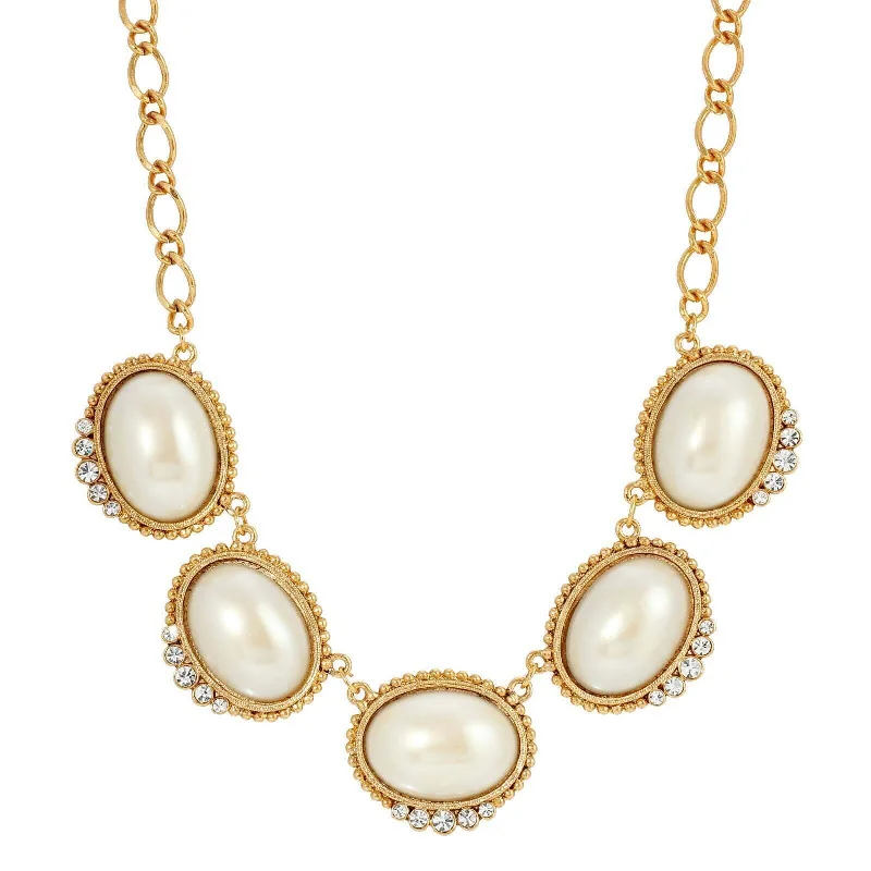 Women’s infinity necklace-1928 Jewelry Kaia White Faux Pearl Crystal Drop Necklace 16" + 3" Extension