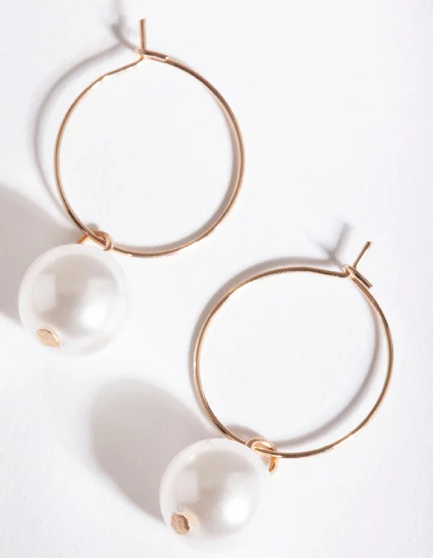 Women’s pearl drop earrings-Gold Large Pearl Hoop Earrings