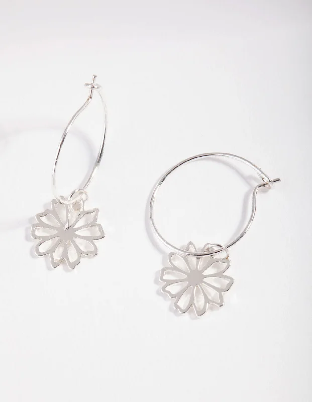 Women’s multi-drop earrings-Silver Dainty Flower Hoop Earrings