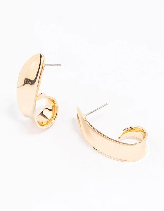 Women’s moonstone earrings-Gold Hammered Wide Hoop Earrings