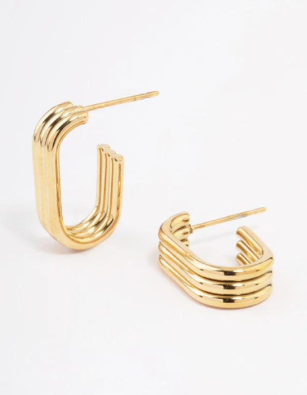 Women’s clip-on earrings-Waterproof Gold Plated Stainless Steel Trio Oval Huggie Earrings