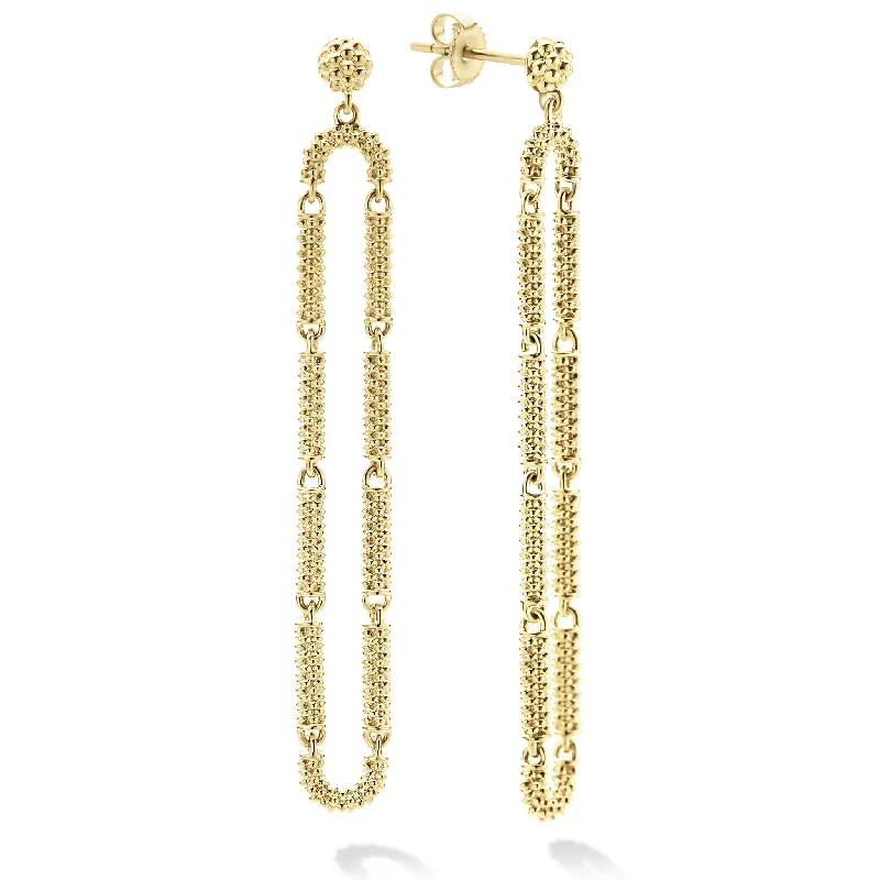 Women’s handmade earrings-Signature Caviar Long 18K Gold Superfine Caviar Drop Earrings