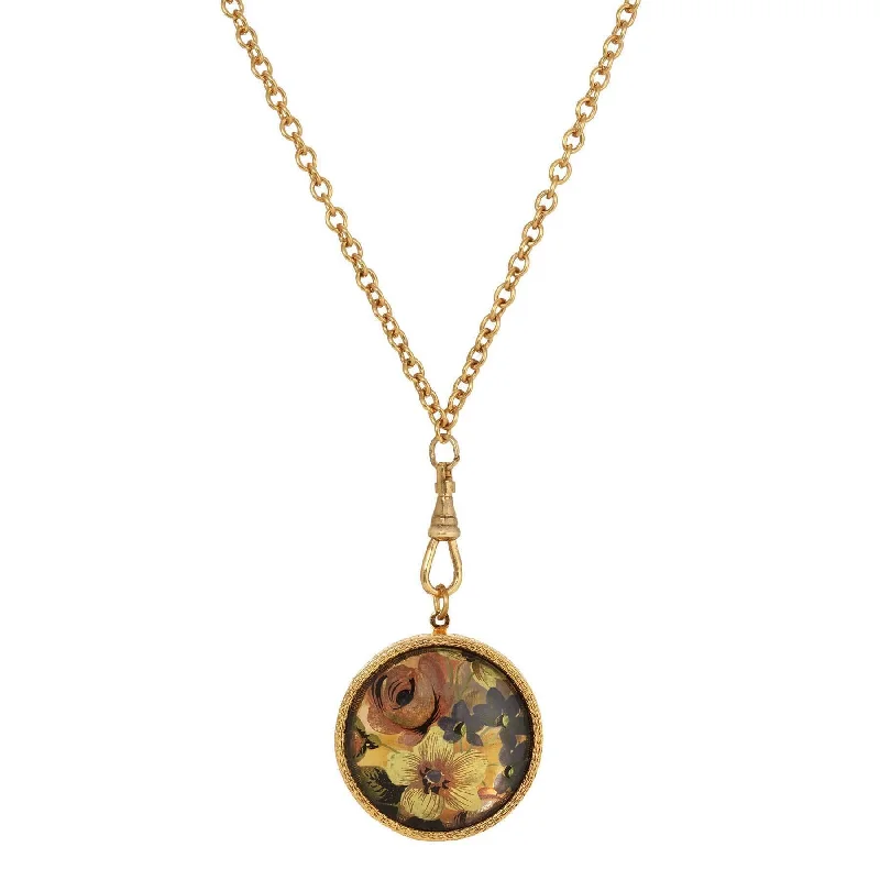 Women’s necklace with pendant-1928 Jewelry Round Multicolor Flower Glass Swivel Pendant Locket Necklace 28"