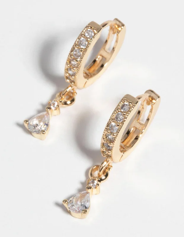 Women’s diamond hoop earrings-Gold Huggie Hoop Earrings with Cubic Zirconia