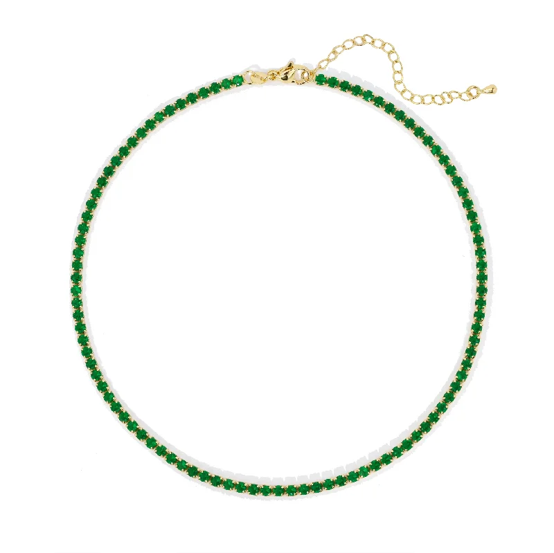 Women’s sun pendant necklace-Chloe Tennis Choker - Emerald