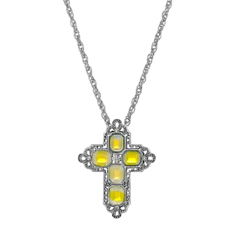 Women’s pearl necklace-Symbols Of Faith Regal Filigree Crystal Cross Pendant Necklace 30"