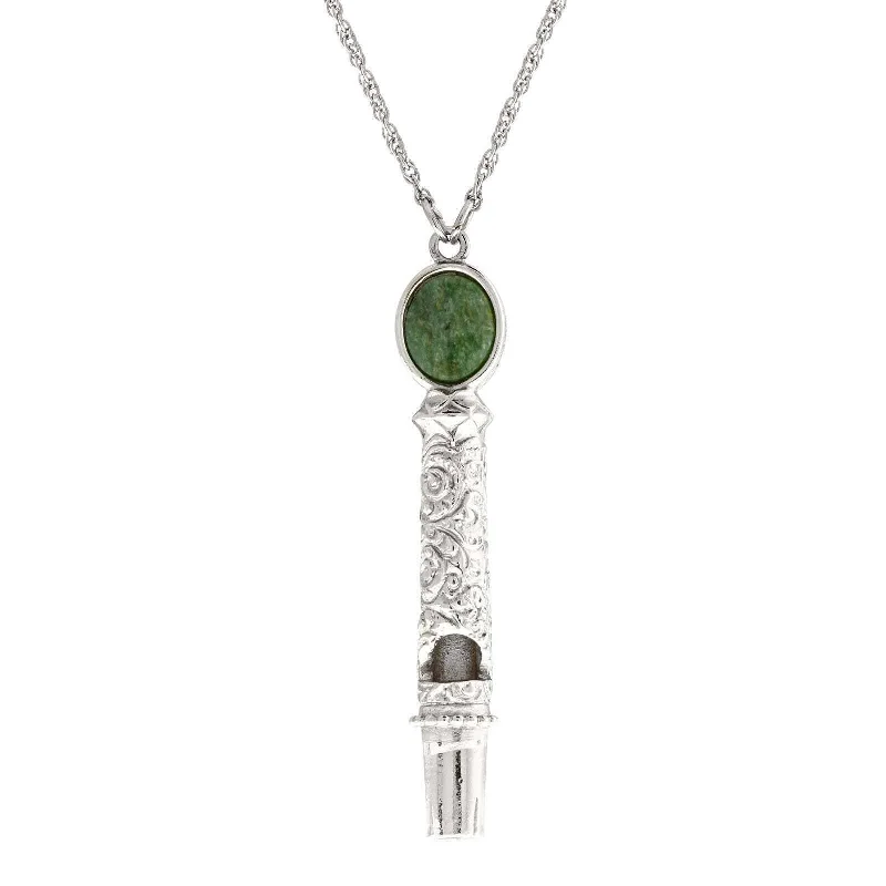 Women’s letter necklace-1928 Jewelry Oval Jade Filigree Whistle Pendant Necklace 30"