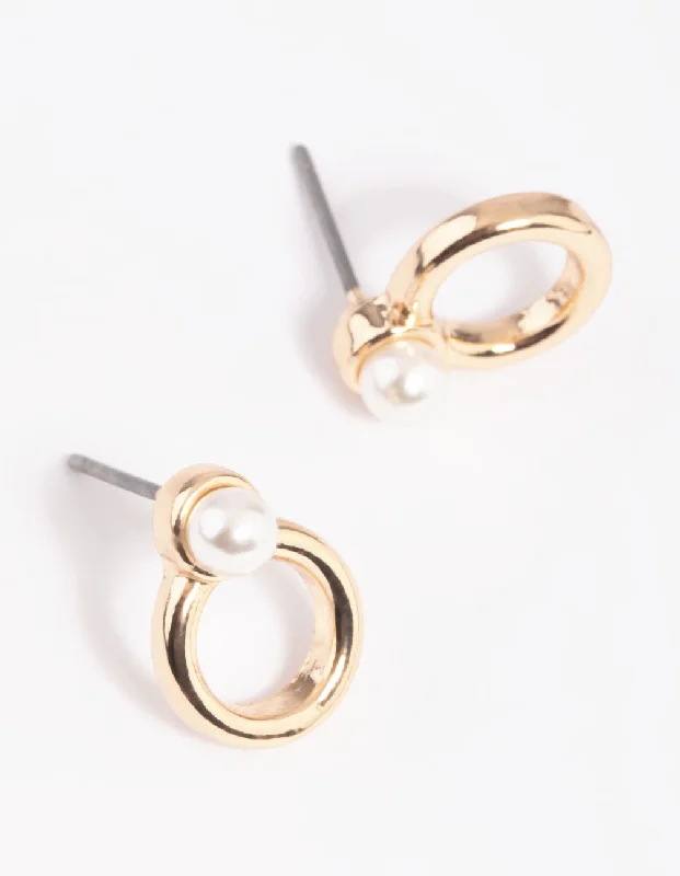 Women’s diamond earring studs-Gold Pearl Thick Circle Stud Earrings