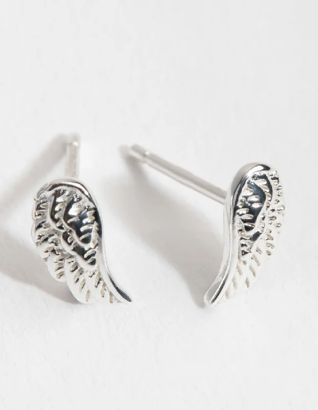 Women’s rose gold earrings-Sterling Silver Angel Wing Stud Earrings