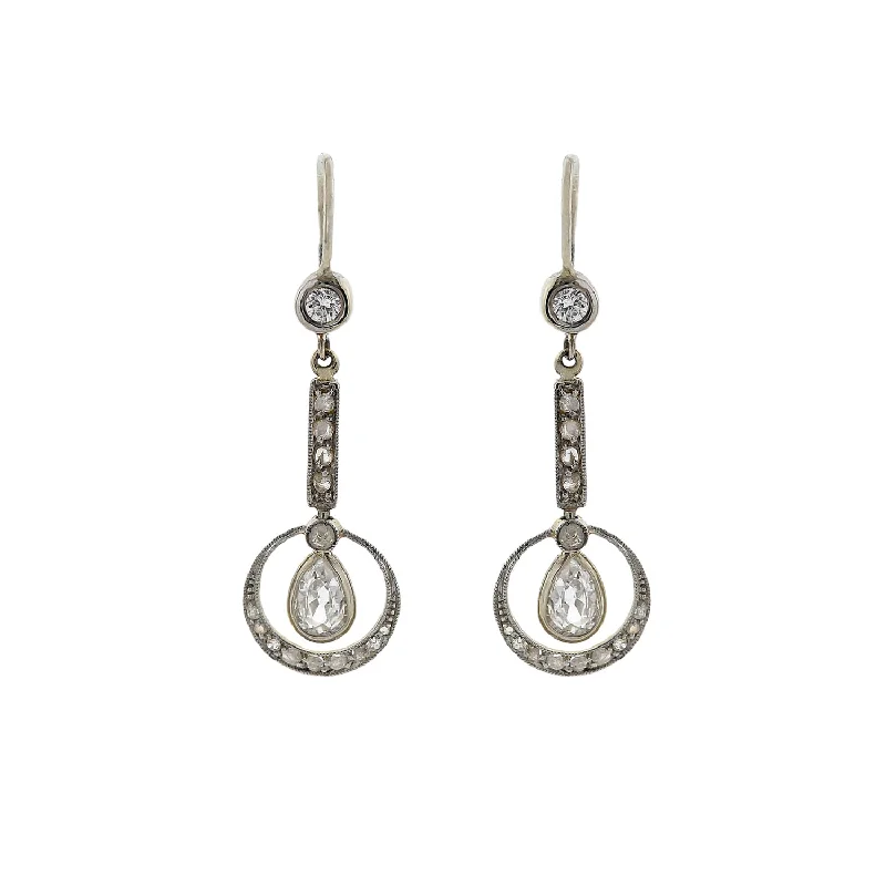 Women’s large hoop earrings-Edwardian Platinum/14kt Pear Cut Diamond Dangle Earrings 0.95ctw