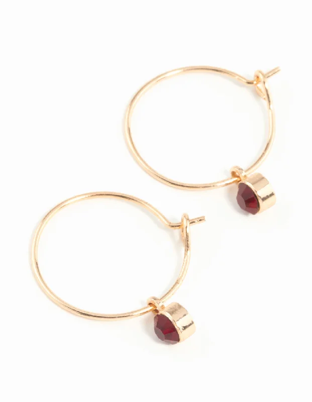 Women’s bar earrings-Gold Red Stone Fine Hoop Earrings