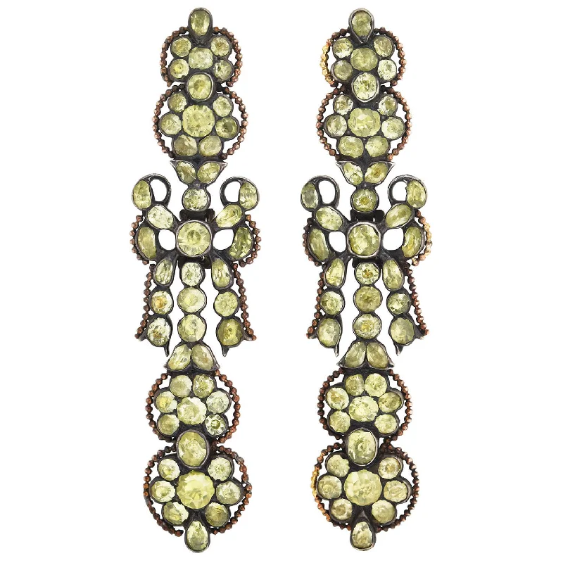 Women’s gold chain earrings-Georgian Large Sterling Silver Chrysoberyl Earrings