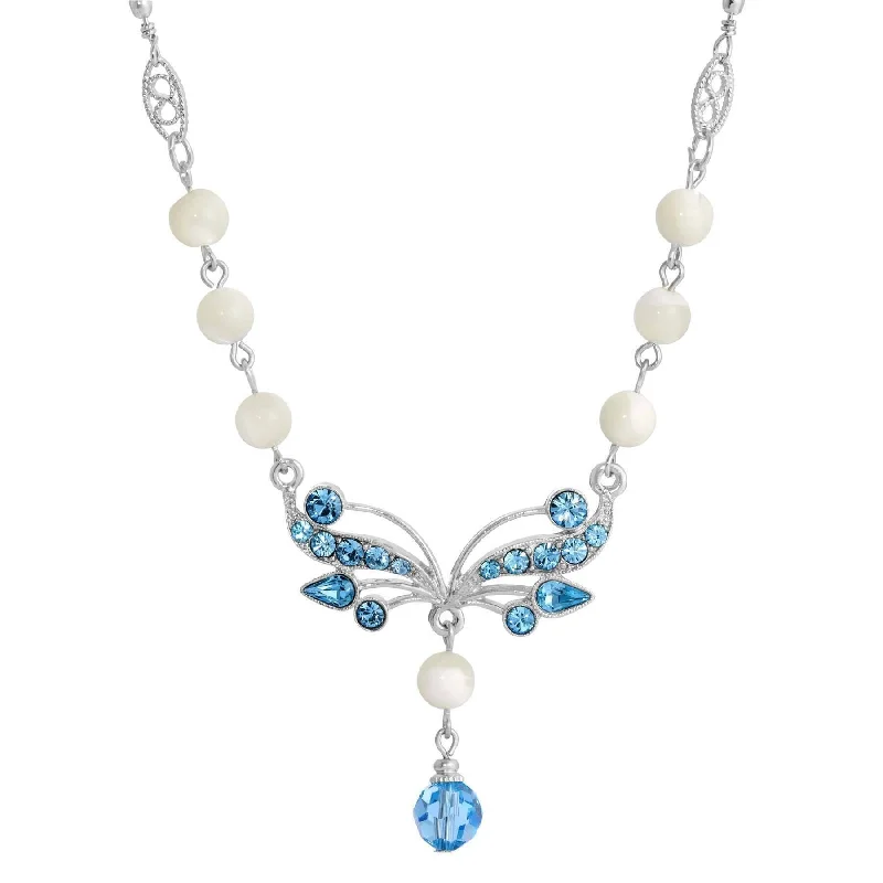 Women’s luxury necklace-1928 Jewelry Aquamarine Crystal Mother Of Pearl Drop Necklace 16" + 3" Extender