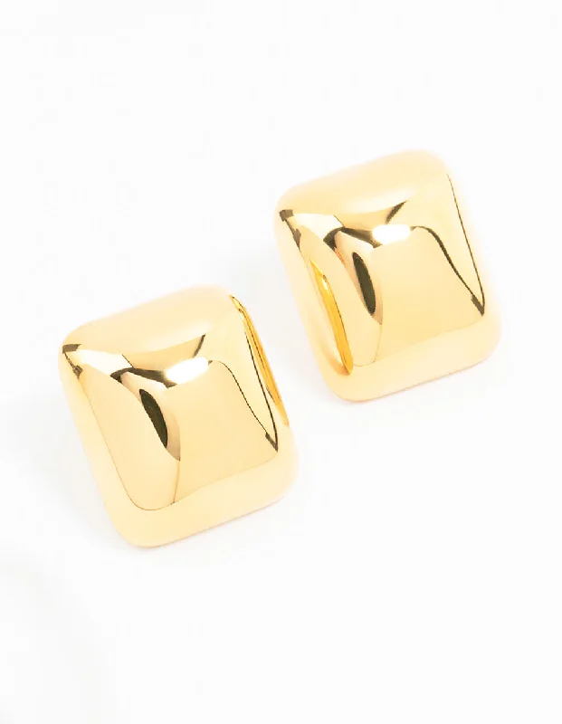 Women’s sterling silver studs-Waterproof Gold Plated Stainless Steel Square Stud Earrings