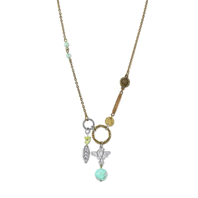 Women’s gold heart necklace-T.R.U. Talisman Of Loyalty With Leaf, Thunderbird And Gemstone Beads Pendant Necklace 30"