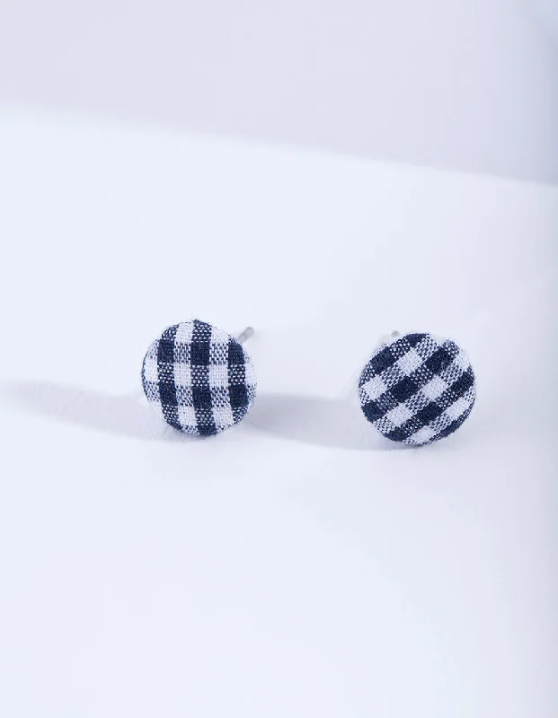 Women’s halo diamond earrings-Gingham Button Stud Earrings