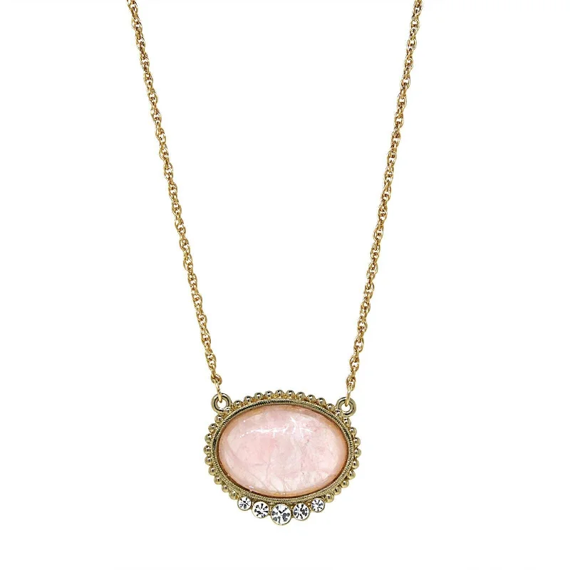 Women’s diamond necklace-1928 Jewelry Pink Moonstone Crystal Accent Pendant Necklace 16" + 3" Extender