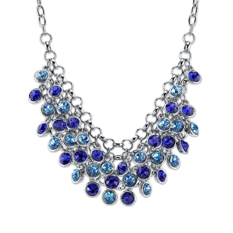 Women’s boho pendant necklace-2028 Jewelry Blue Cluster Bib Necklace 16" + 3" Extender