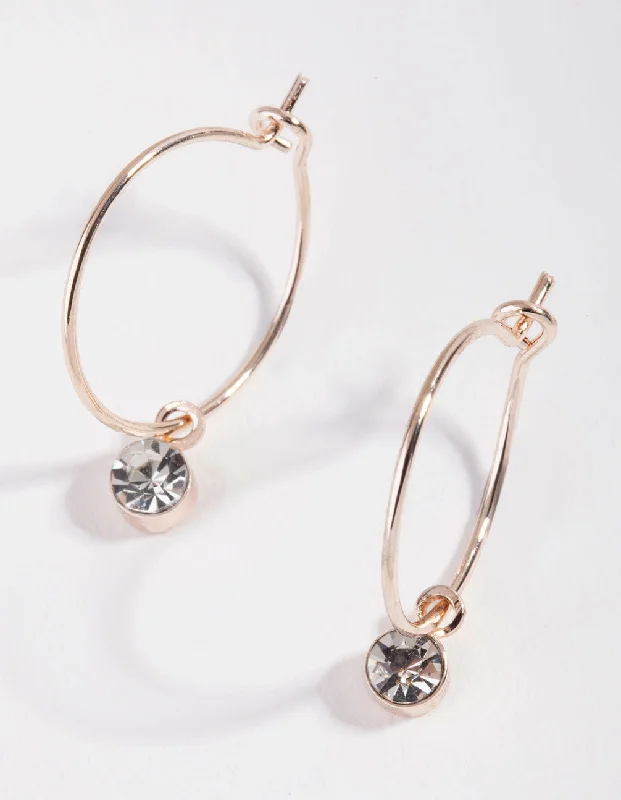 Women’s diamond earrings-Rose Gold Mini Crystal Hoop Earrings