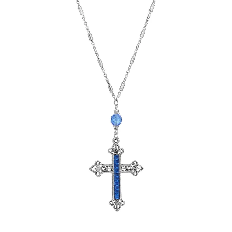 Women’s diamond and pearl necklace-Symbols Of Faith Stick Stone Filigree Cross Pendant Necklace 28"