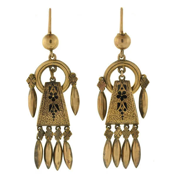 Women’s bohemian earrings-Victorian 14kt Gold & Tracery Fringe Earrings