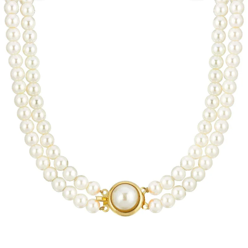 Women’s crystal charm necklace-1928 Jewelry Classic Double 6mm Faux Pearl Strand Necklace 16"