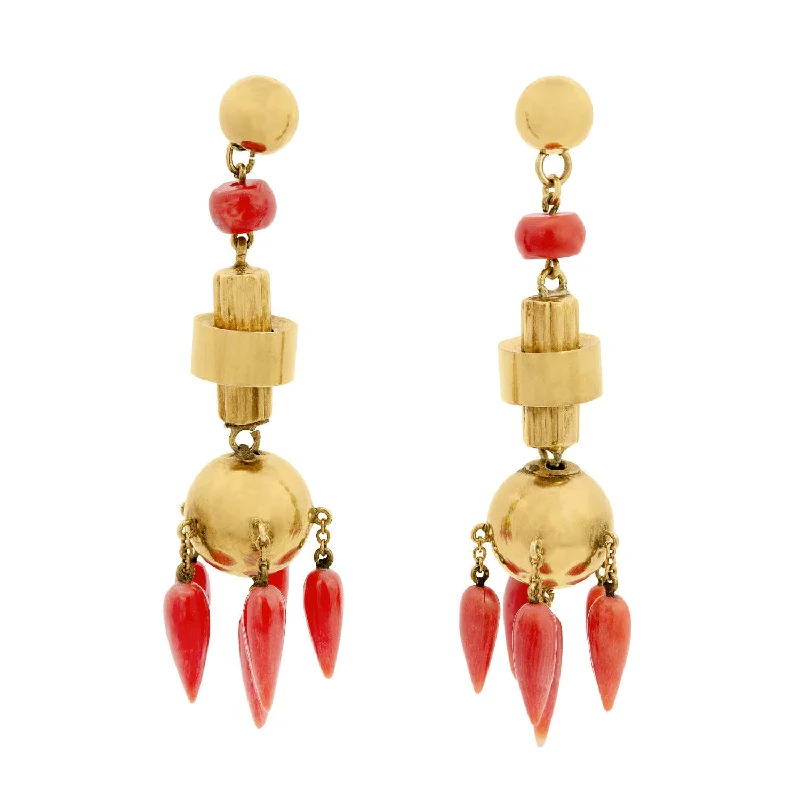 Women’s statement earrings-Victorian 18K Natural Coral Chandelier Earrings