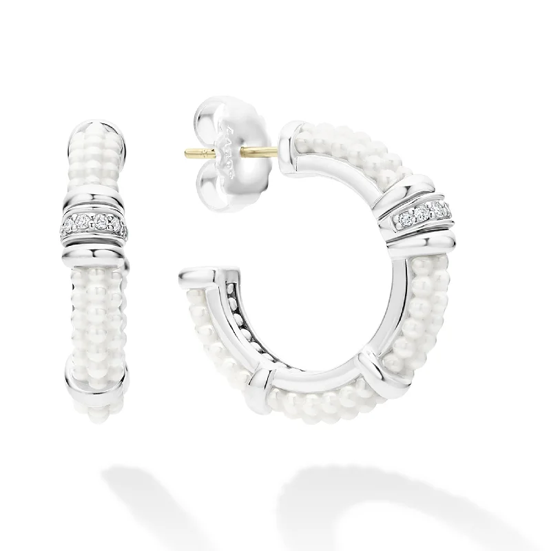 Women’s onyx earrings-White Caviar Ceramic and Diamond Hoop Earrings