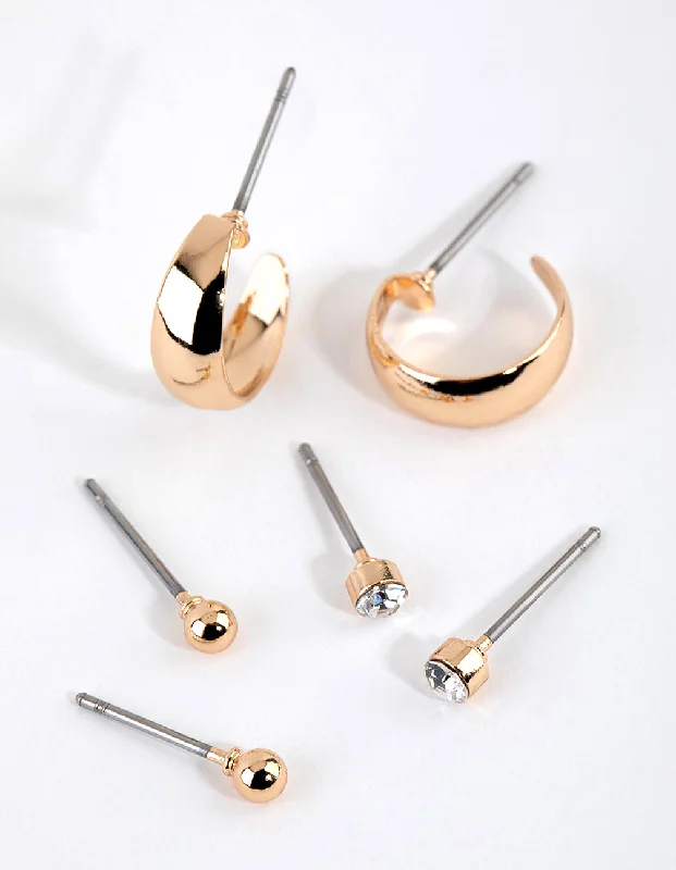 Women’s modern earrings-Gold Classic Stud & Hoop Earring Pack