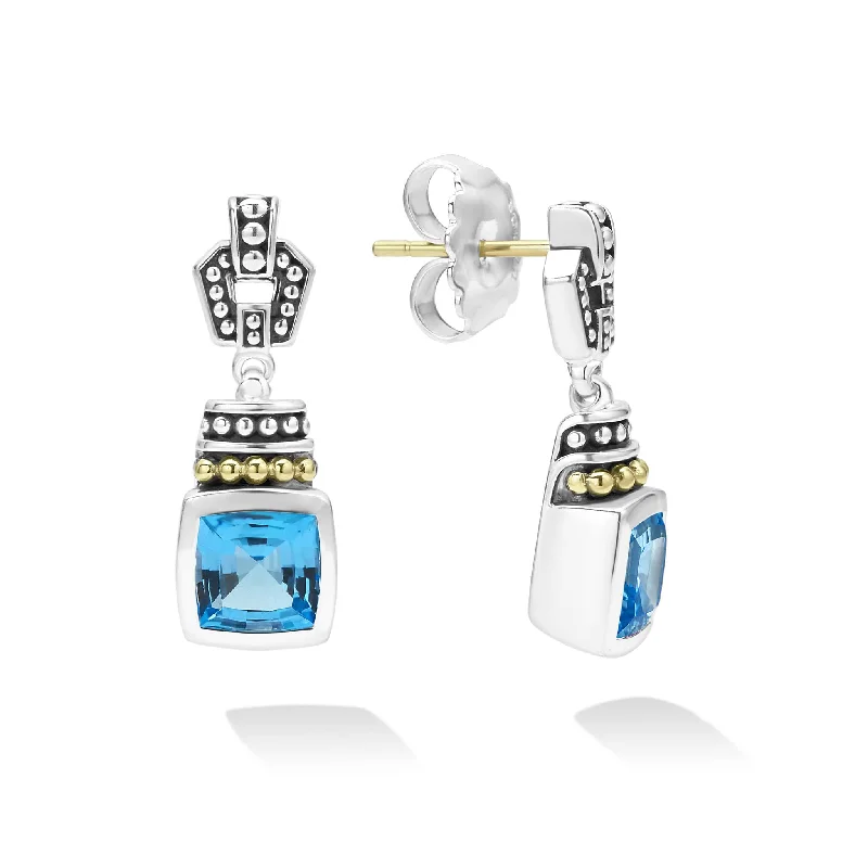 Women’s bohemian earrings-Caviar Color Swiss Blue Topaz Drop Earrings