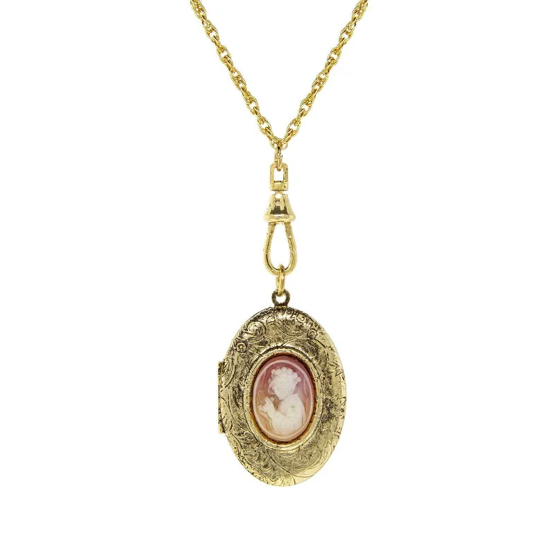 Women’s wedding necklace with diamonds-1928 Jewelry Victorian Reflections Carnelian & Ivory Cameo Swivel Locket Necklace 28"