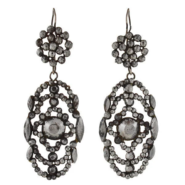 Women’s dainty earrings-Victorian Cut Steel Large Dangling Earrings