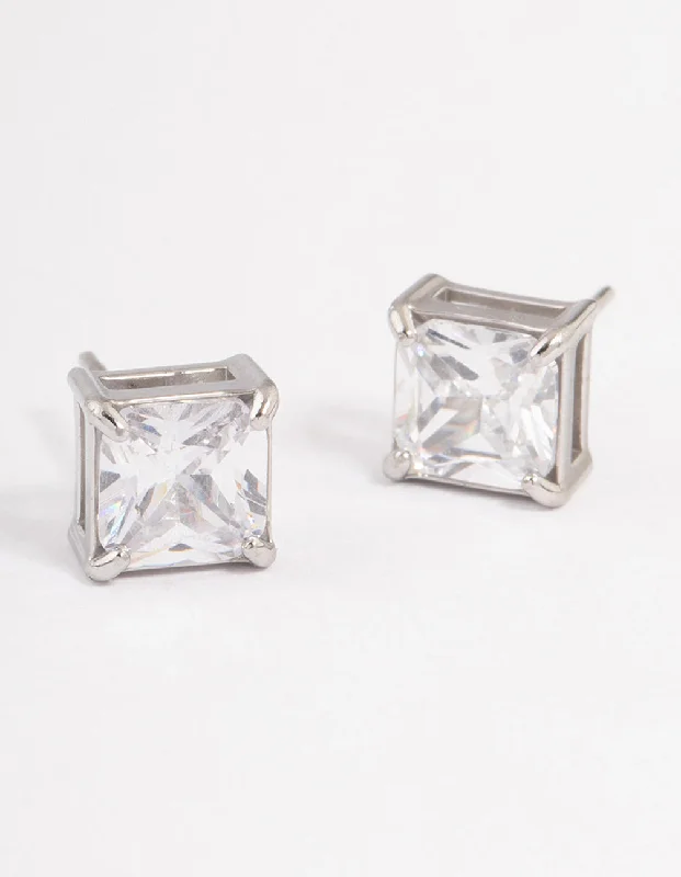 Women’s gold hoop earrings-Surgical Steel Cubic Zirconia Cube Stud Earrings