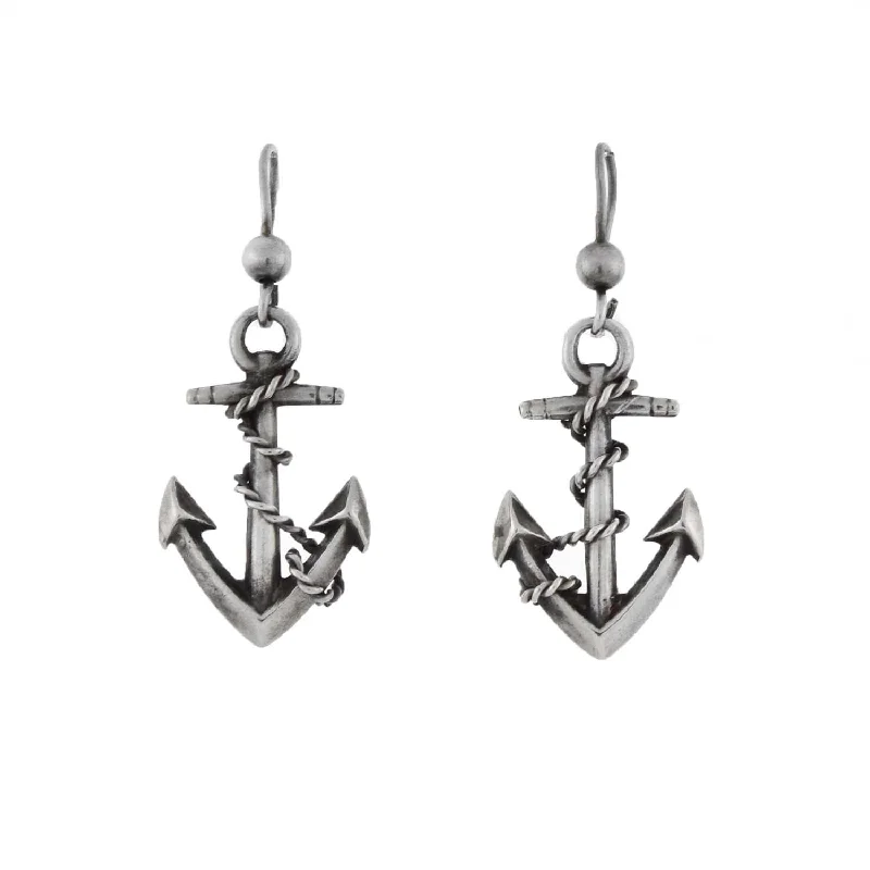 Women’s pearl cluster earrings-Victorian Sterling Silver Anchor Link Dangling Earrings