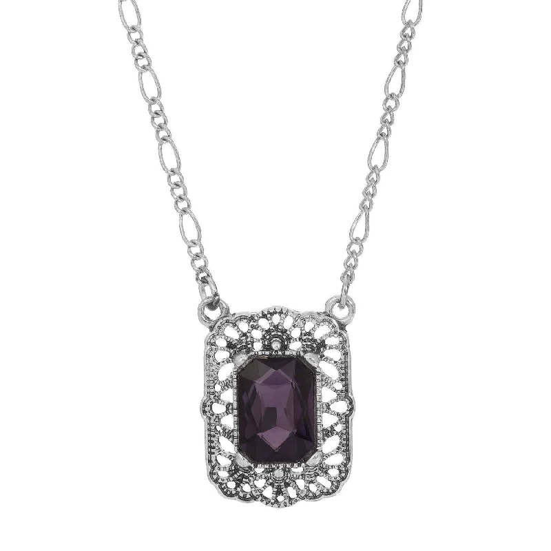 Women’s birthstone necklace-Regency Brontë Filigree Amethyst Octagon Crystal Pendant Necklace 16" + 3" Extender