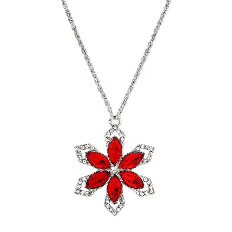 Women’s sterling silver chain necklace-1928 Jewelry  Grande Crystal Snowflake Pendant Necklace 16" + 3" Extender