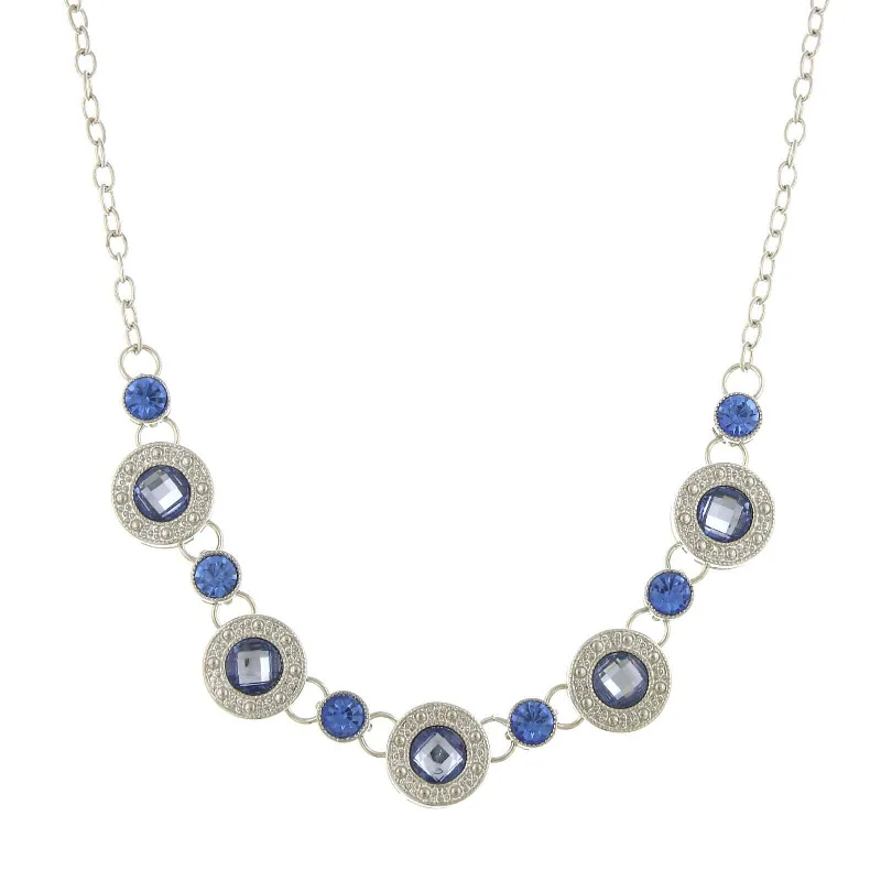 Women’s diamond and pearl necklace-2028 Jewelry Light Sapphire Blue Crystal Station Collar Necklace 16" + 3" Extender