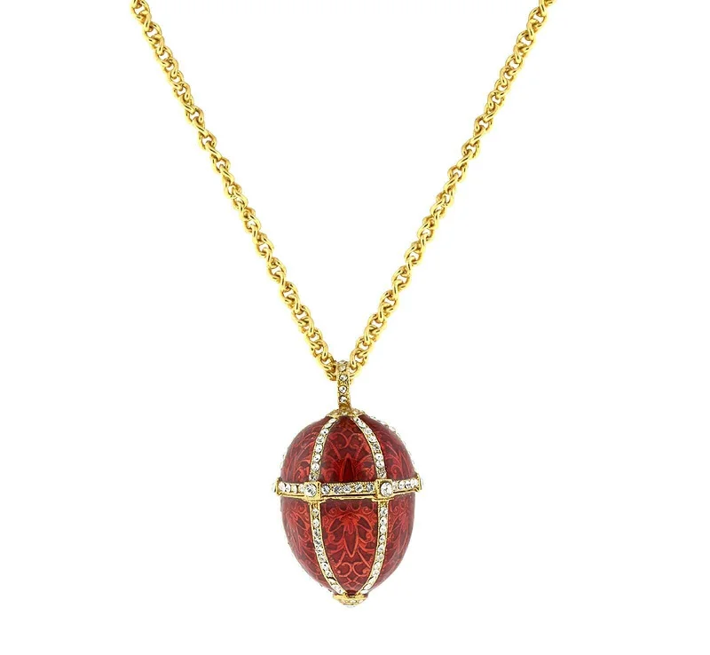 Women’s sterling silver birthstone necklace-1928 Jewelry Trellis Red Enamel Rhinestone Egg Locket Necklace 30"