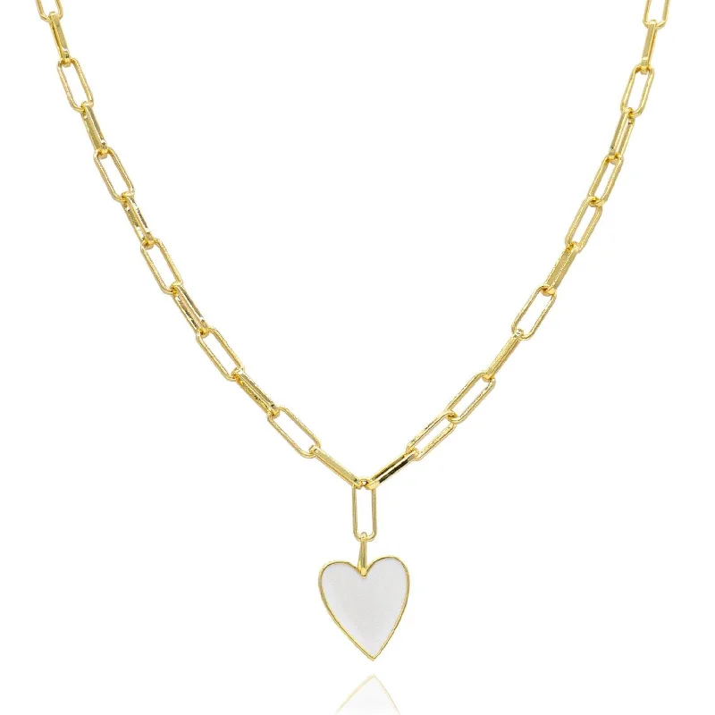 Women’s minimalist gold necklace-Jamie Enamel Heart - White