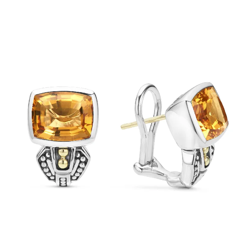 Women’s opal earrings-Caviar Color Bezel-Set Citrine Earrings