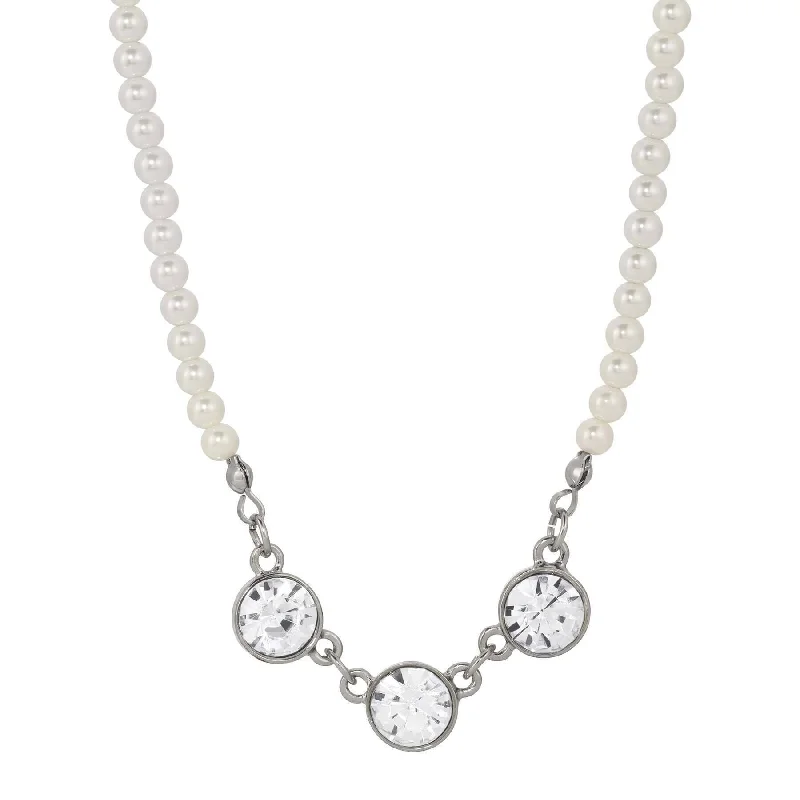 Women’s princess necklace-1928 Jewelry Trio Crystal Glass Faux Pearl Strand Necklaces 16" + 3" Extension