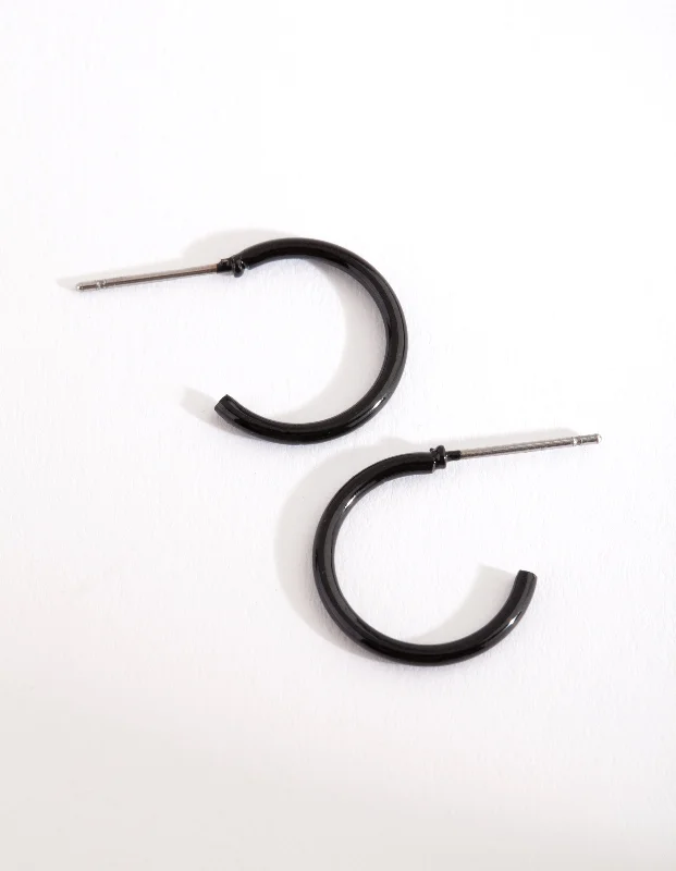 Women’s gold drop earrings-Black Coated Metal Hoop Earrings